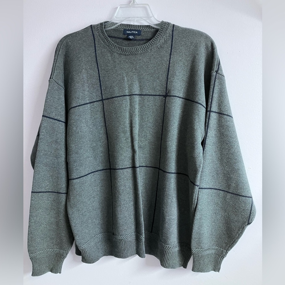 Nautica Men’s Classic Pullover Sweater, XL, Gray/Navy Blue